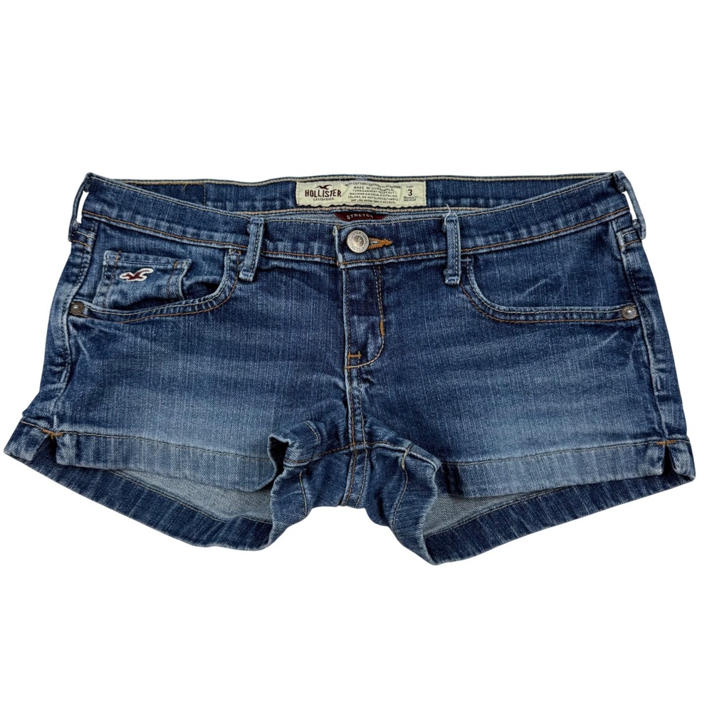 VTG Y2K Hollister Ultra Low Rise Denim Mini Micro Shorts Stretch Size 3 Mallcore